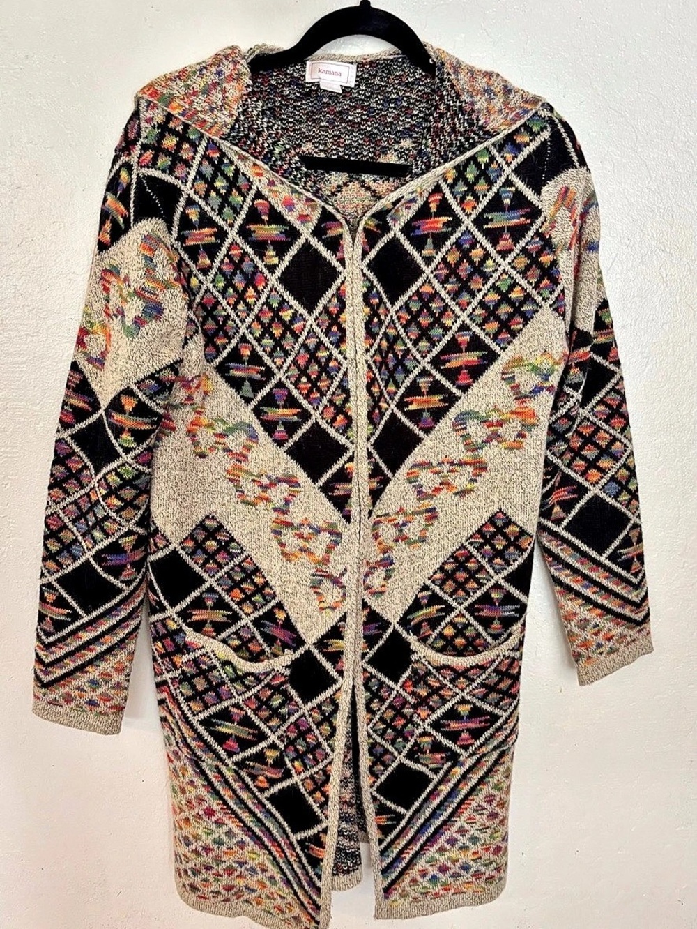 Kamana Southwestern Multicolor Hooded Cardigan Black & Multicolor XL
